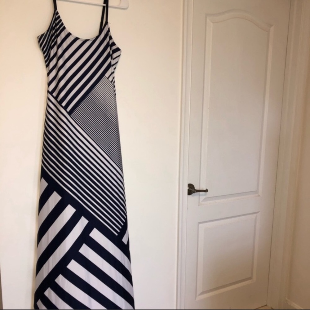 L-Blue and white long Maxi sundress